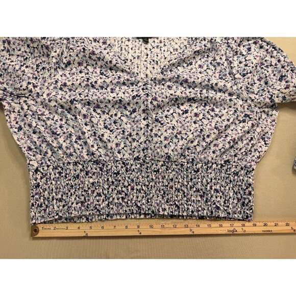 Lane Bryant Crop Top Women's 20 Boho Floral Smocked V-Neck Long Sleeve Blouse - Picture 11 of 16